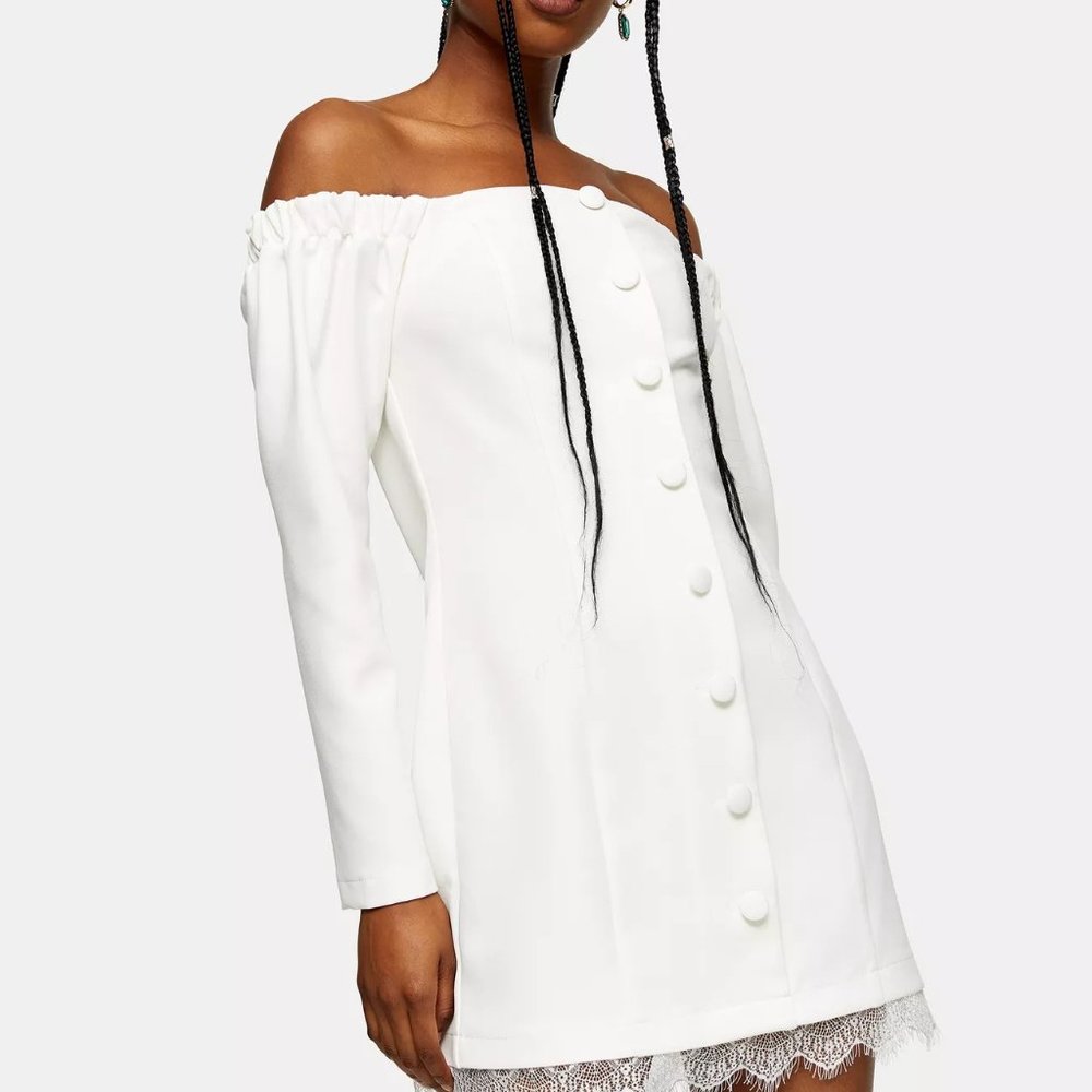 NWT Ecru Lace Bardot Mini Dress Topshop Size 10